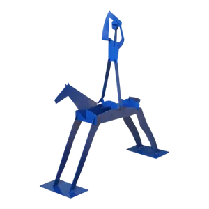 2009 Blue Metal Painted Sculpture, the Horse and Rider. Seeking Beyond, Signed.