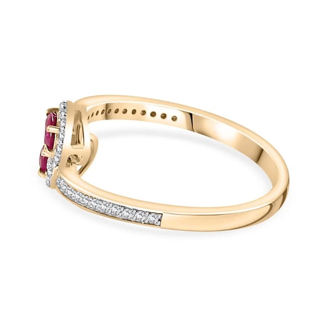 Ruby Diamond Bypass Ring 18k Yellow Gold Size 5 For Sale - Image 4 of 12