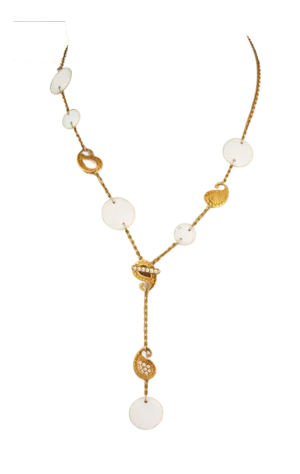 Carrera y Carrera Aqua Diamond White Agate 18k Yellow Gold Lariat Necklace