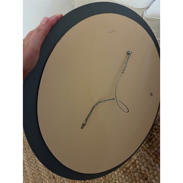 Vintage 1957 Mid-Century Venetian Art Deco Oval Wall Mirror - Frosted & Etched Floral Glass Border, Smooth Wood Backing For Sale - Image 4 of 14