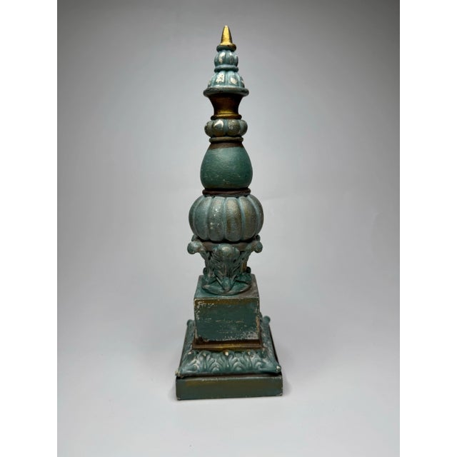Wood Vintage French Provincial Ornate Decorative Finial in French Blue & Gold For Sale - Image 7 of 12
