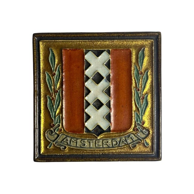 Mid-Century Modern Royal Delft Cloisonné Amsterdam Coat of Arms Tile For Sale - Image 5 of 15