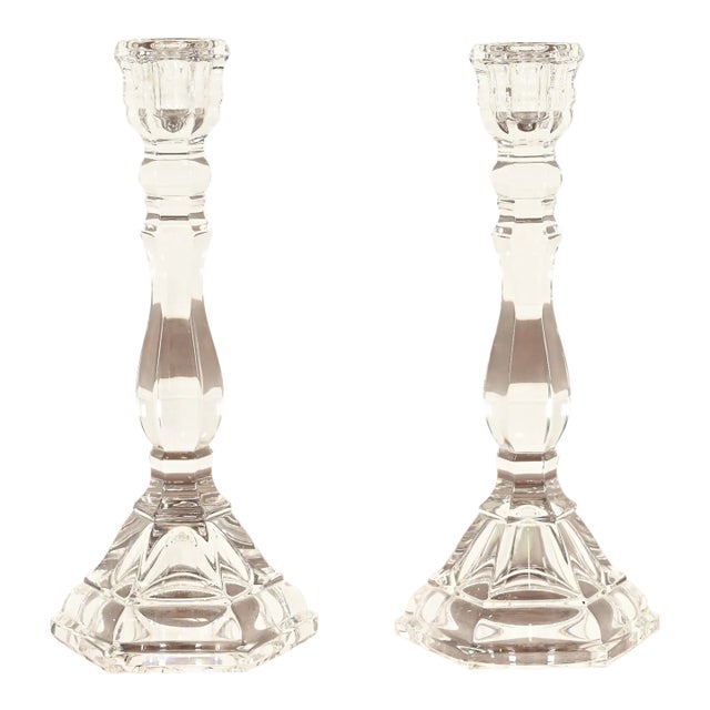Tiffany & Co. Clear Crystal Candlesticks, Pair For Sale