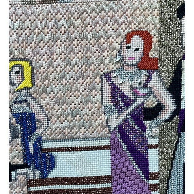 1980s 1980s Vintage Framed Embroidered Party People Portraiture For Sale - Image 5 of 12