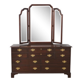 Stickley Chippendale Style Cherry Dresser W Trifold Mirror For Sale