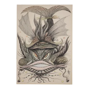 Illustration Art Drawing Depicting a Fish, Signed, French