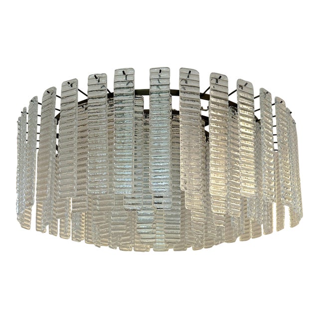 Contemporary Modern Clear Strips “Listelli” Murano Glass Burnish Flush Mount For Sale