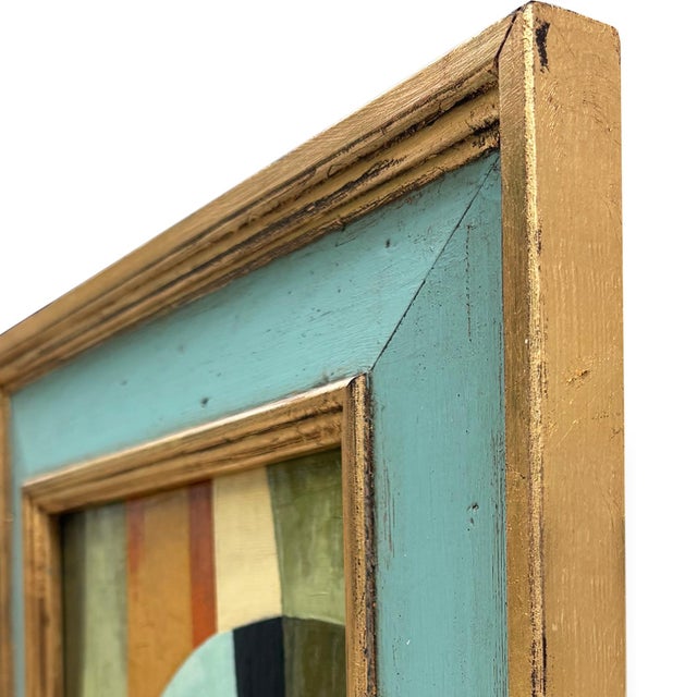 Contemporary Abstract Oil Painting in Vintage Blue Painted Frame For Sale In New York - Image 6 of 6