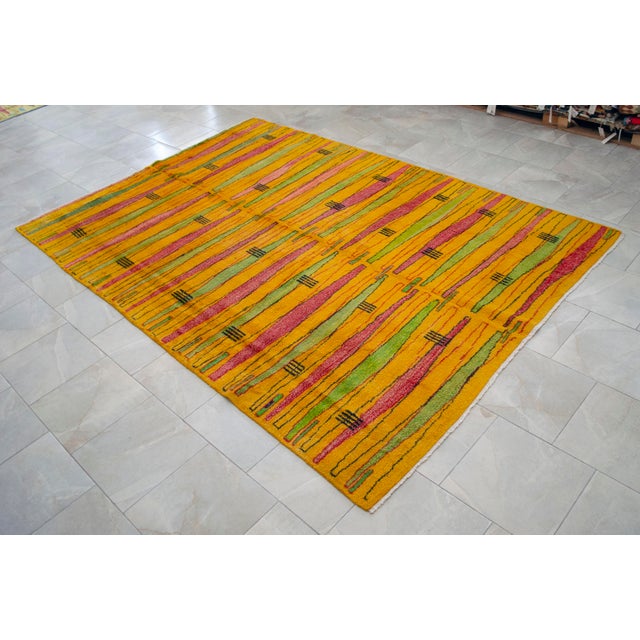 Vintage Turkish Rug – Zeki Muren Art Deco Abstract Wool Carpet, Mid-Century Collector Masterpiece 7′1″ × 10′1″ For Sale - Image 11 of 15