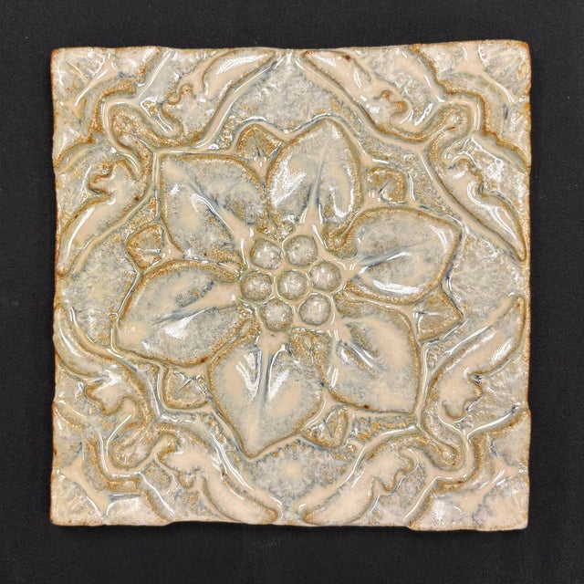 6" x 6" flor de pablo decorative and dimensional ceramic tile with a beige glaze and glossy finish. Tiles are handmade and...