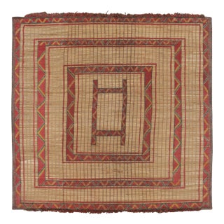 Vintage Square Tuareg Mat in Red and Green Tribal Geometric Patterns For Sale