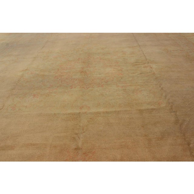 Tan Light Colors Antique Borlu Oushak Fine Rug in Buttery Yellow, Salmon and Green For Sale - Image 8 of 11