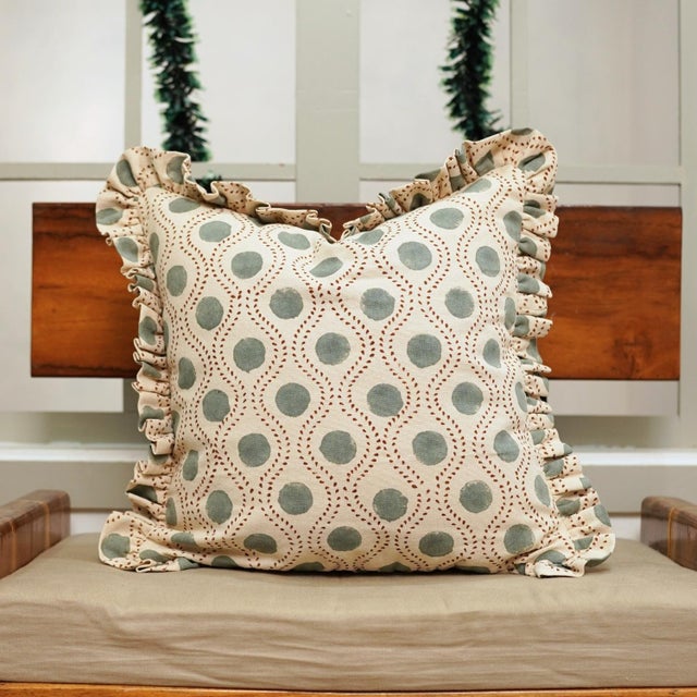 Add timeless charm to your living space with this Block Print Ruffle Throw Pillow, beautifully handcrafted in the elegant...