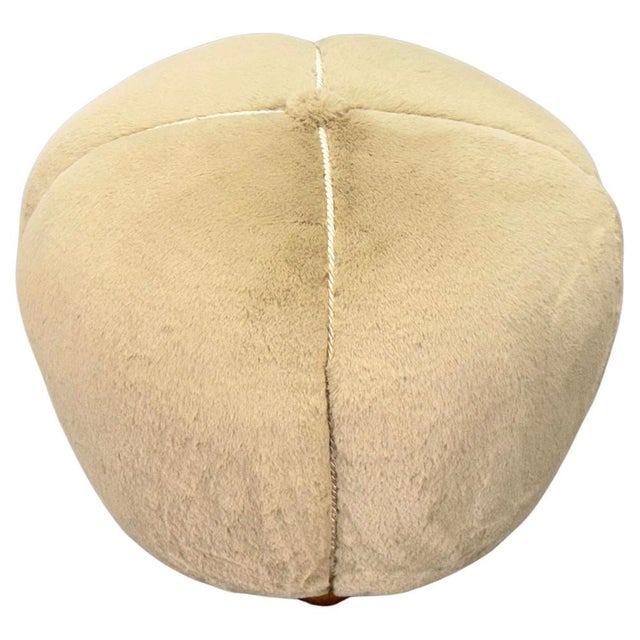 Beige Czech Art Deco Round Ottoman with Faux Rabbit Upholstery, 1940s For Sale - Image 8 of 8