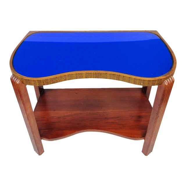 Art Deco Cobalt Blue Glass Wood Side End Table Chairish