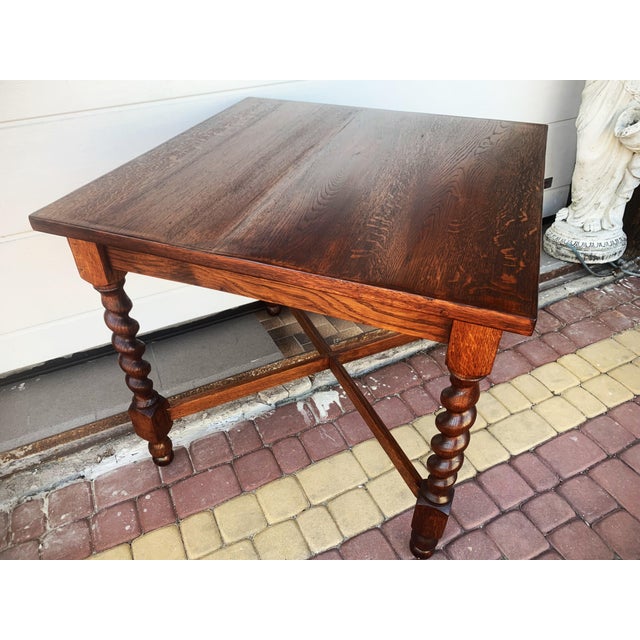 Small 19th Century Square Oak Table with Spiral Columns For Sale - Image 17 of 18