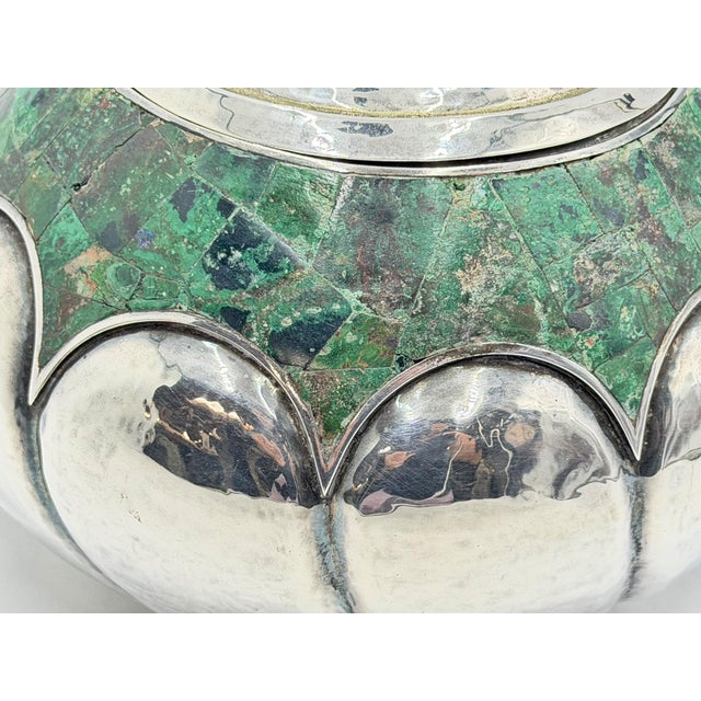 Mid 20th Century Los Castillo Taxco Malachite Silver Plate Lidded Bowl, Mexican Modernist Silver For Sale - Image 13 of 18