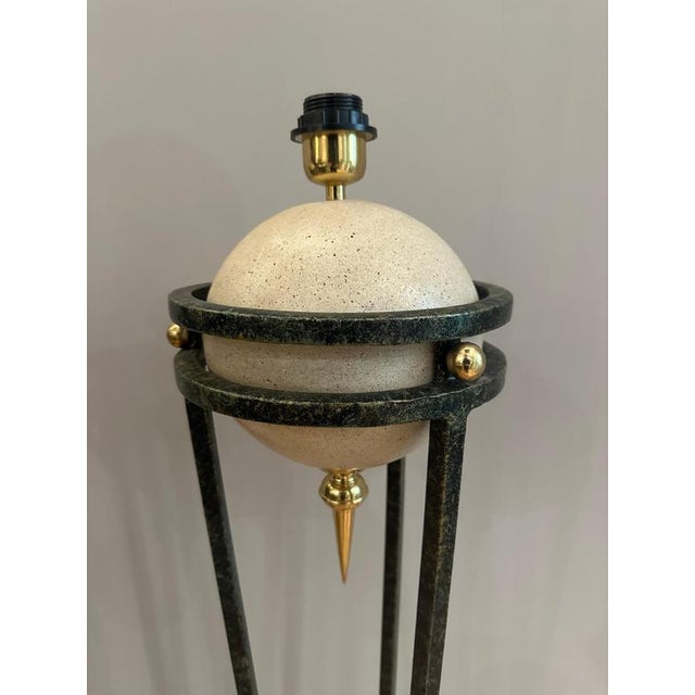 Brown Vintage Floor Lamps in Travertine and Brass by Michael Taylor, 1980, Set of 2 For Sale - Image 8 of 11