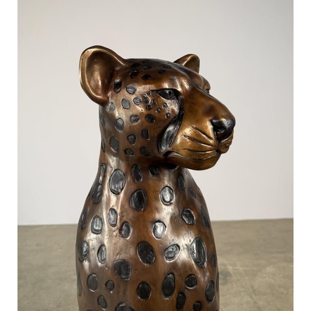 Contemporary Large Bronze Cheetah Sculpture – Seated Spotted Leopard, 43” H Wildlife Art Statement For Sale - Image 3 of 11