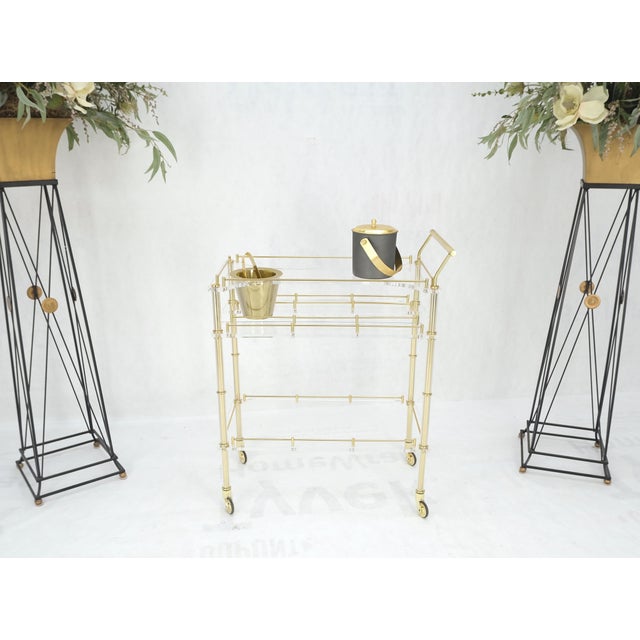 1970s Mid-Century Modern Lucite & Gold Gilt Metal Serving Tray Cart Ice Bucket For Sale - Image 5 of 12
