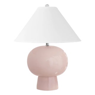 Matthew Izzo Home Annie Blush Ceramic Table Lamp With White Linen Coolie Shade For Sale