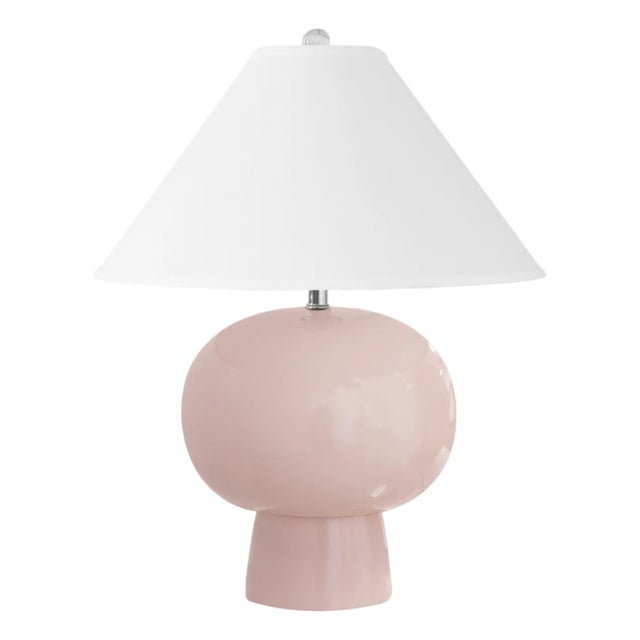 Matthew Izzo Home Annie Blush Ceramic Table Lamp With White Linen Coolie Shade For Sale
