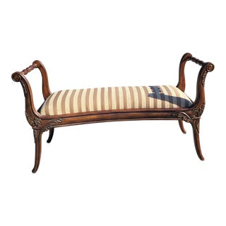 Vintage Georgian Style Carved Walnut and Upholstered Two-Seater Bench For Sale