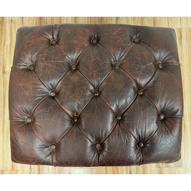 Restoration Hardware Vintage Restoration Hardware Tufted Leather Ottoman For Sale - Image 4 of 13