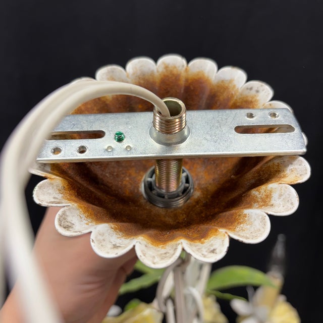 Vintage Italian Style Painted Tole Floral 6-Arm Chandelier With Yellow Roses For Sale - Image 11 of 13