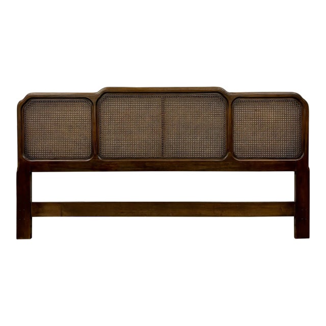 Vintage King Size French Louis XV Style Cane Back and Dark Teak Headboard For Sale