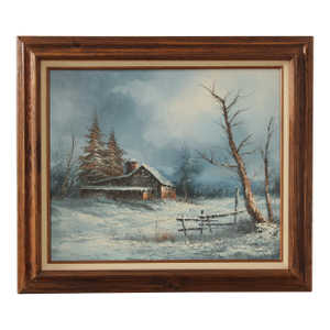Rozario Winter Landscape Oil Painting, Barn in Snow