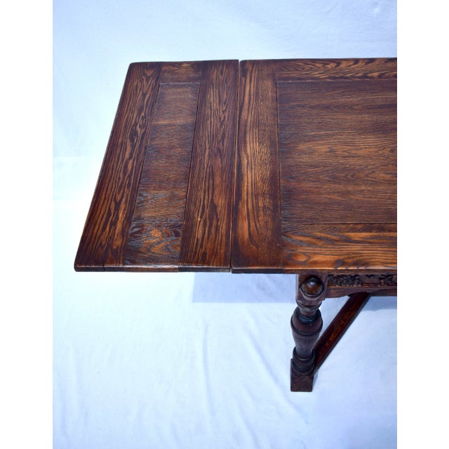 Burnt Umber Antique Jamestown Lounge Feudal Oak Jacobean Refectory Trestle Dining Table For Sale - Image 8 of 12