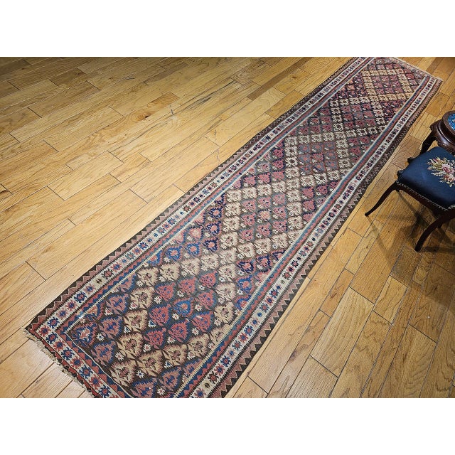 Persian Antique Persian Varamin Kilim Runner, Handwoven Wool, Caucasian Geometric Pattern, 3x15 For Sale - Image 3 of 16