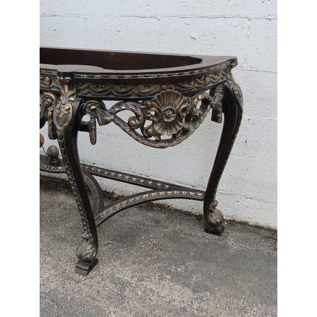 French Painted Black Heavy Carved Marble Top Large Long Console Entry Table 6381 For Sale In Miami - Image 6 of 12