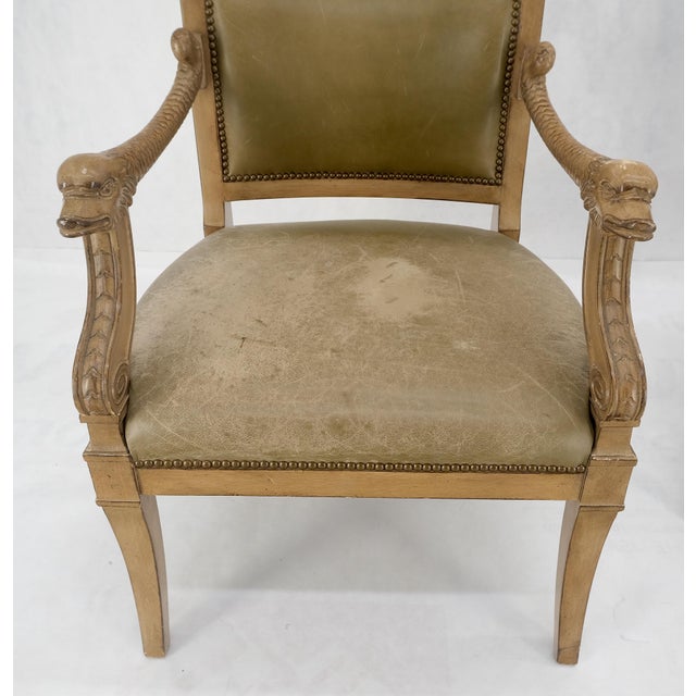 Mid-Century Modern Carved Dolphins Shape Arms Rounded Back Lounge Chairs Leather Upholstery AS IS For Sale - Image 3 of 18