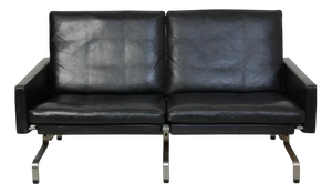 PK31 2-Seater Sofa in Black Aura Leather by Poul Kjærholm, 1985