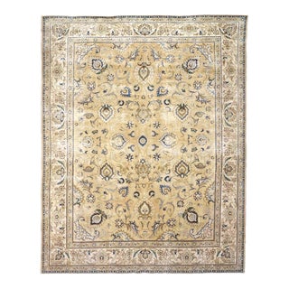 Antique Persian Tabriz Wool 10x13 Tan, Ivory & Blue Handmade Area Rug #1142766 For Sale