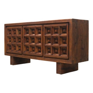 Mid-Century Brutalist Sideboard in Stained Pine by Biosca, Spain, 1960 For Sale