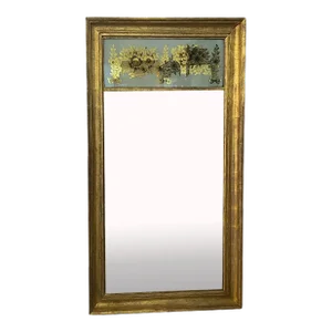 American Federal Gilt Pine and Floral Eglomise Pier Wall Mirror