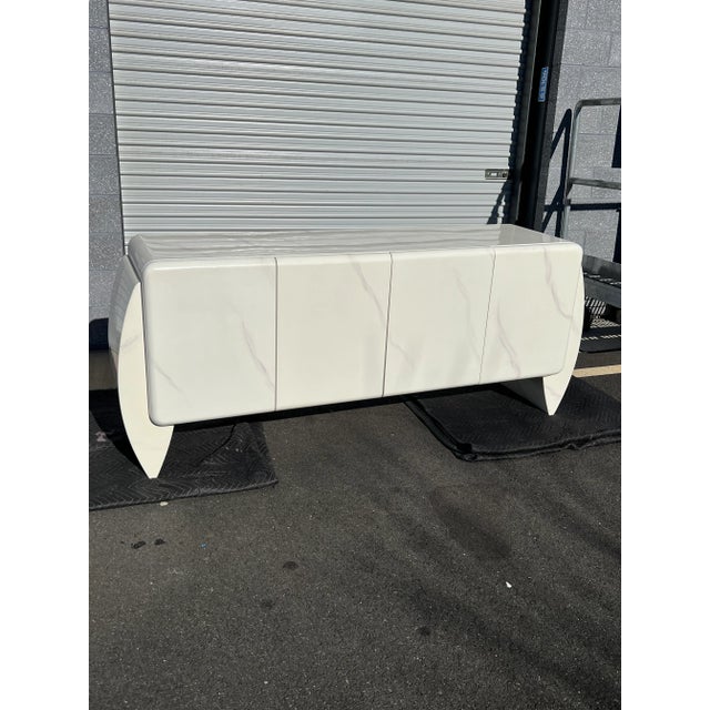 1980 Karl Springer White Faux Marble Lacquer Credenza