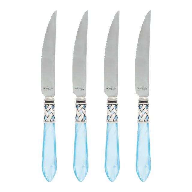 VIETRI Aladdin Antique Light Blue Steak Knives - Set of 4 For Sale