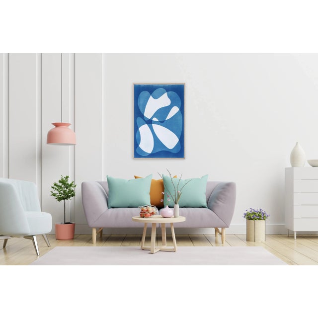 Mid-Century Modern Shapes, Handmade Cyanotype on Watercolor Paper in White and Blue Print, 2024 For Sale - Image 4 of 7