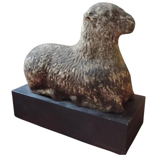 19th Century American Folk Art Carved Stone Lamb Sculpture For Sale - Image 11 of 11