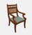 Vintage armchair with rattan back with muslin stuffed, light green fabric seat.