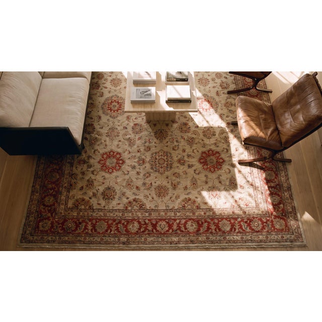 Impressive Ivory Medallion on Red-Raspberrry Open Field Antique Persian Sultanabad Rug For Sale In New York - Image 6 of 8