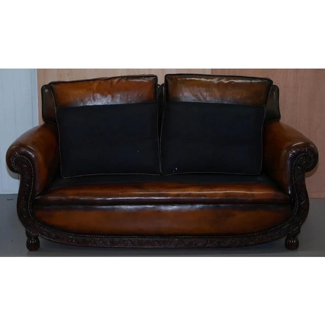 Brown Leather Two Seat Sofa For Sale - Image 17 of 18