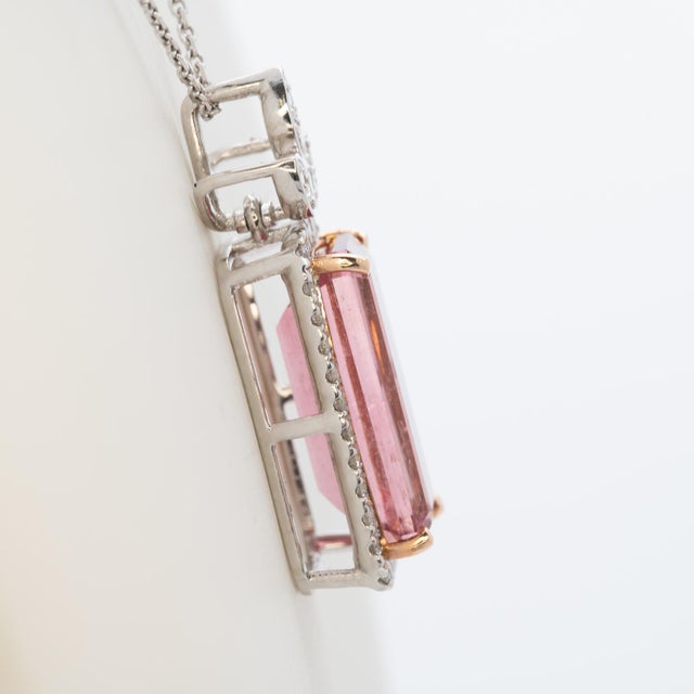 Metal 4.4Ct Pink Tourmaline Pendant With Earth Mined Diamonds Accents: Solid 14k Gold For Sale - Image 7 of 8