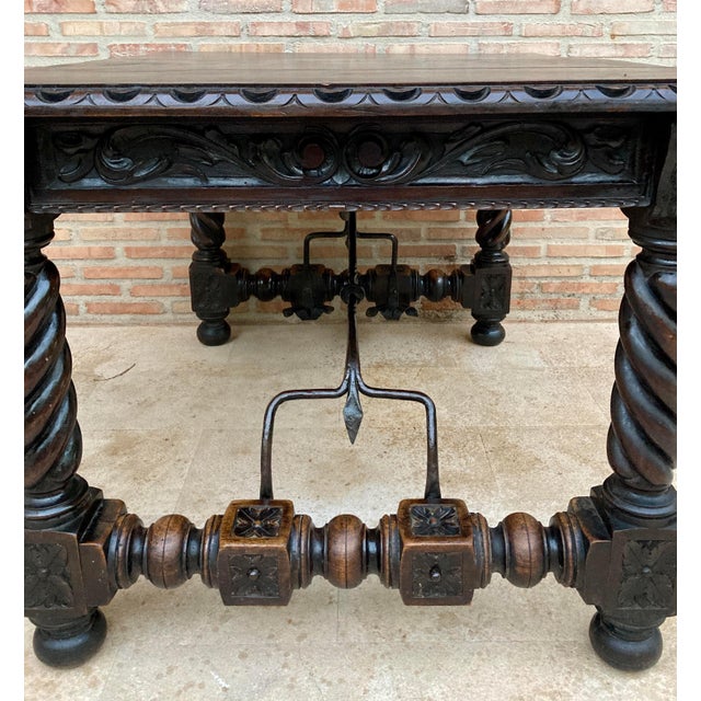 Late 19th Century Spanish Baroque Table with Dark Walnut Solomonic Legs with Carved Structure and For Sale - Image 9 of 18