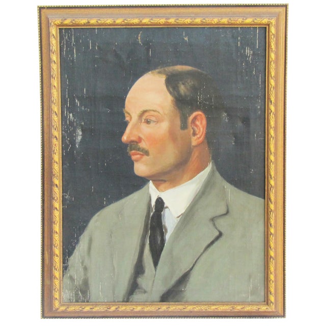 Gray Mid Century Portrait of Man in Gray Suit For Sale - Image 8 of 8
