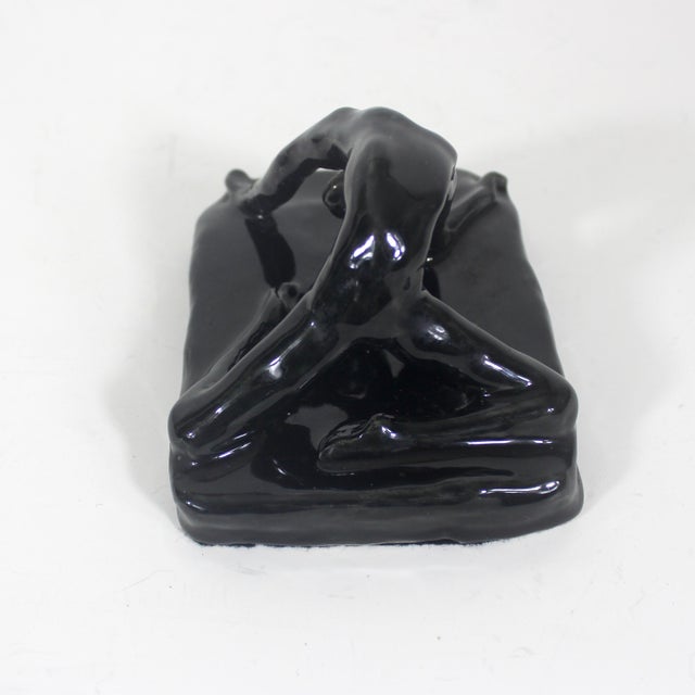 Vintage Female Figure Ceramic Sculpture With Black Glaze by Charlotte Boyd, Signed and Dated Dancer Gymnast For Sale - Image 6 of 9